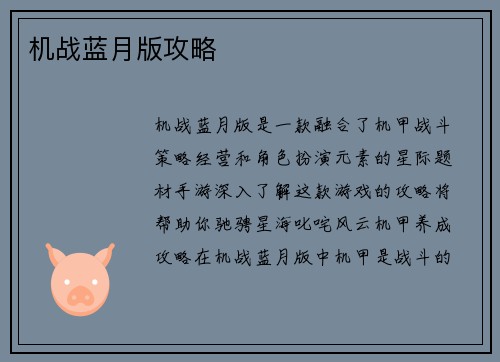 机战蓝月版攻略